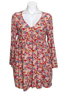 Denim & Supply Ralph Lauren Women's Red Floral Mini Dress, Long Sleeves Size M